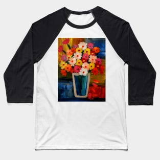 Color block background  and abstract mixed flowers in a metallic vase Baseball T-Shirt